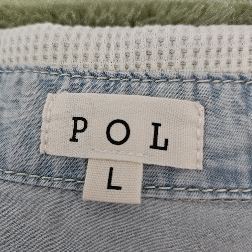 POL Patchwork Denim Shirt/Jacket Blue Ivory Sz L - Picture 11 of 12